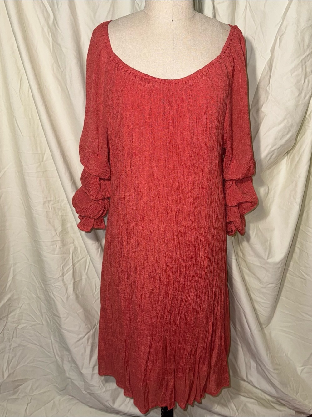 Indigo Rose 3X Coral Textured Shift Dress Ruffle Sleeve Lined Plus Size